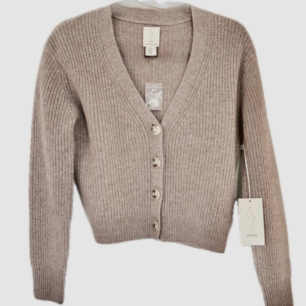 Joie 100% Cashmere Knit V-Neck Cardigan Women's XS Button-down Tan Sweater NEW